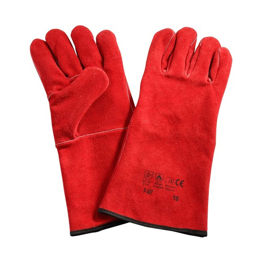 Split All Leather Red Winter Gloves